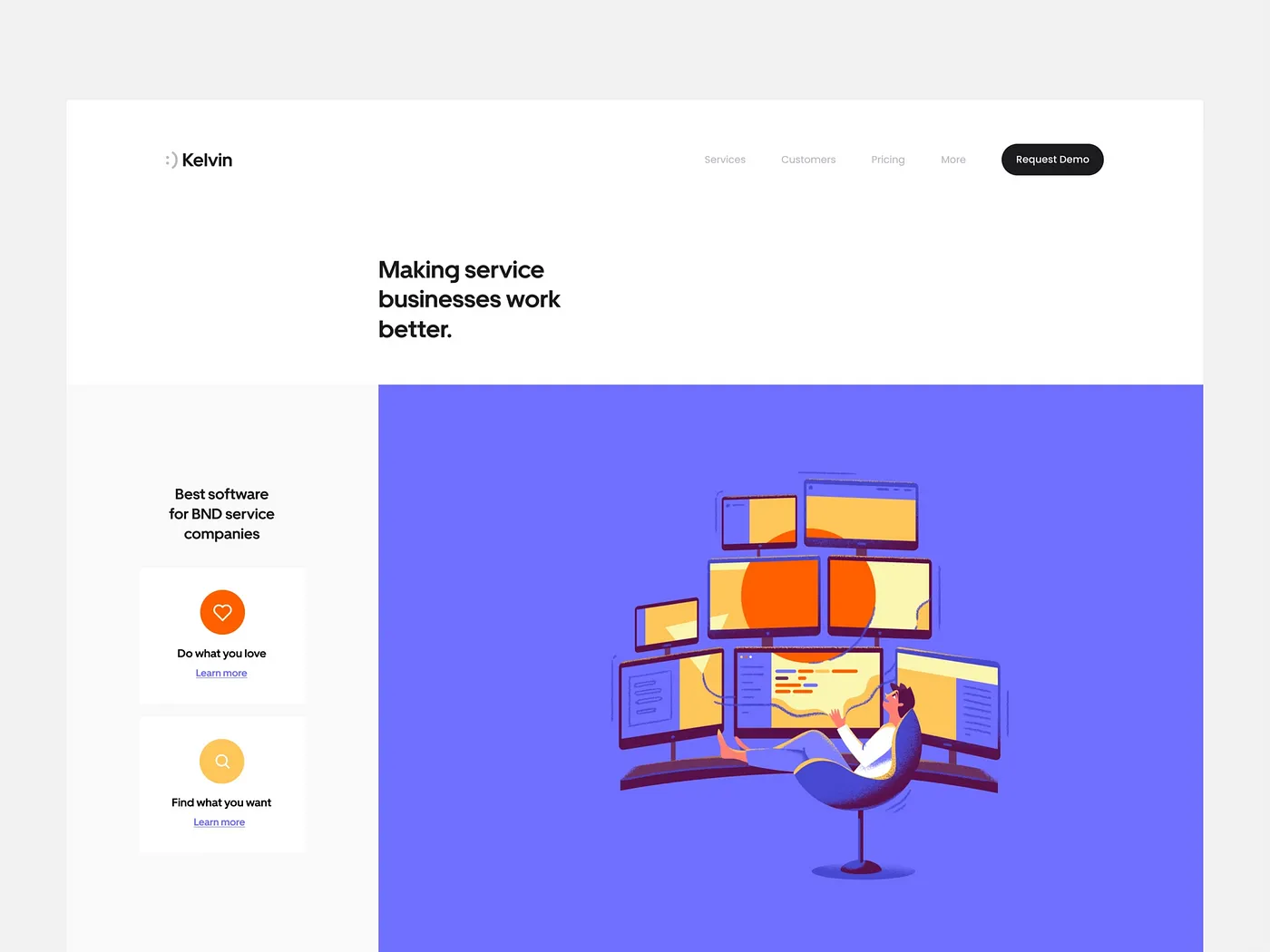illustration on the landing page that shows a person sitting in front of many displays